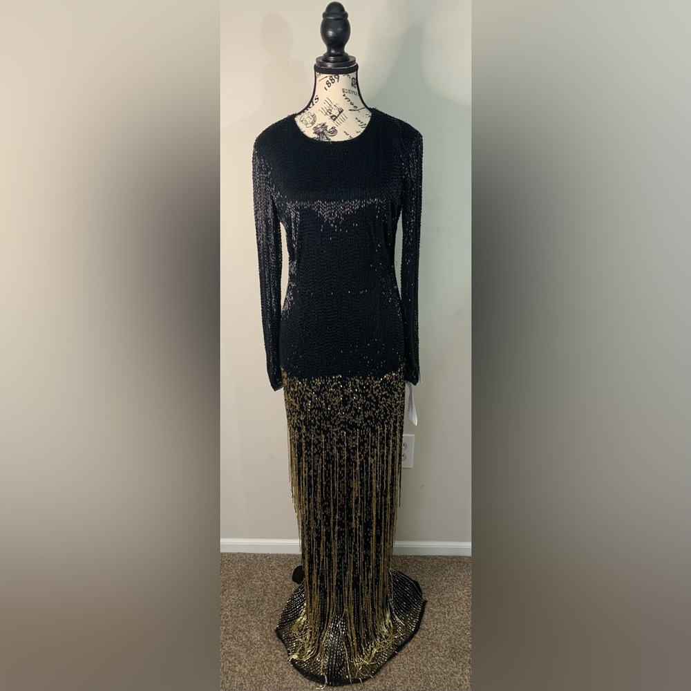 Mac Duggal Black and Gold Maxi Dress